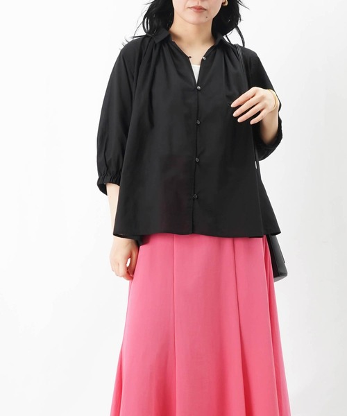 ブラウス シャツ LC/LLL 綿ローンギャザーブラウス/コットンスキッパーシャツ レディース セール】LC/LLL 綿ローンギャザーブラウス/コットンスキッパー