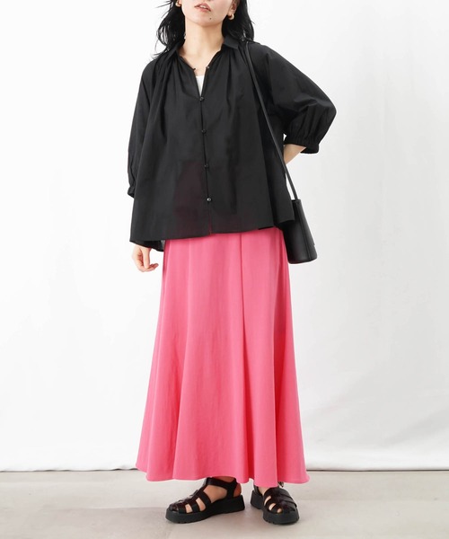 ブラウス シャツ LC/LLL 綿ローンギャザーブラウス/コットンスキッパーシャツ レディース セール】LC/LLL 綿ローンギャザーブラウス/コットンスキッパー
