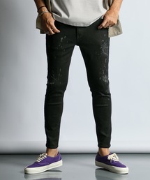 The DUFFER of ST.GEORGE（ザダファーオブセントジョージ）の「【WEB限定アイテム】「GUM STRETCH DENIM」REPAIR＆PAINT 5PKT PANTS ：超伸縮「ガムストレッチ デニム」ダメージ＆ペイント加工 ブラックデニム（デニムパンツ）」