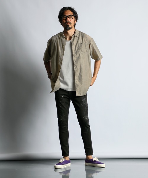 The DUFFER of ST.GEORGE(ザダファーオブセントジョージ)の「【WEB限定アイテム】「GUM STRETCH DENIM」REPAIR&PAINT 5PKT PANTS :超伸縮「ガムストレッチ デニム」ダメージ&ペイント加工 ブラックデニム(デニムパンツ・メンズ・ブラック・SMALL/MEDIUM/LARGE/X-LARGE)」の3枚目の写真