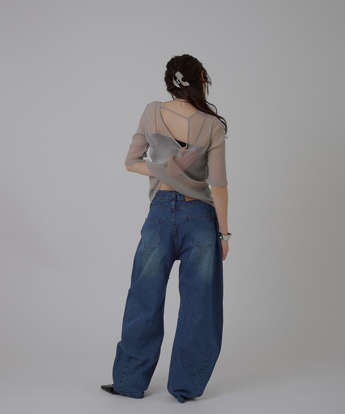 MUHET(ミュエータ)の「glitter back open sheer tops / グリッターバックオープンシアートップス(Tシャツ/カットソー・レディース・ライトグレー/ブラック/アイボリー・FREE)」の13枚目の写真