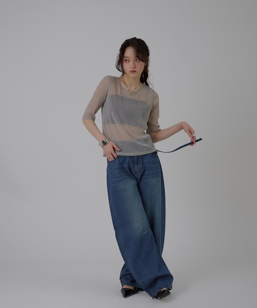 MUHET(ミュエータ)の「glitter back open sheer tops / グリッターバックオープンシアートップス(Tシャツ/カットソー・レディース・ライトグレー/ブラック/アイボリー・FREE)」の11枚目の写真