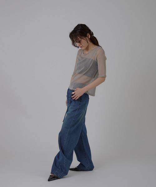 MUHET(ミュエータ)の「glitter back open sheer tops / グリッターバックオープンシアートップス(Tシャツ/カットソー・レディース・ライトグレー/ブラック/アイボリー・FREE)」の12枚目の写真
