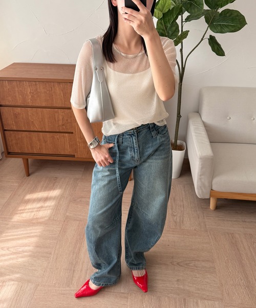 MUHET(ミュエータ)の「glitter back open sheer tops / グリッターバックオープンシアートップス(Tシャツ/カットソー・レディース・ライトグレー/ブラック/アイボリー・FREE)」の18枚目の写真