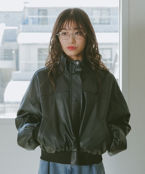 新品タグ付き 完売品 フェイクレザーショートブルゾン セール】フェイクレザーショートブルゾン（ブルゾン）｜repipi armario