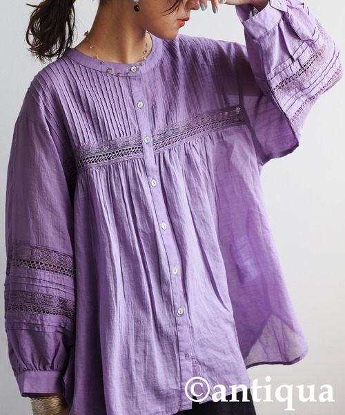 antiqua(アンティカ)の「刺繍ブラウス(シャツ/ブラウス・レディース・ブラック/ホワイト/グリーン/パープル・ONESIZE)」の1枚目の写真