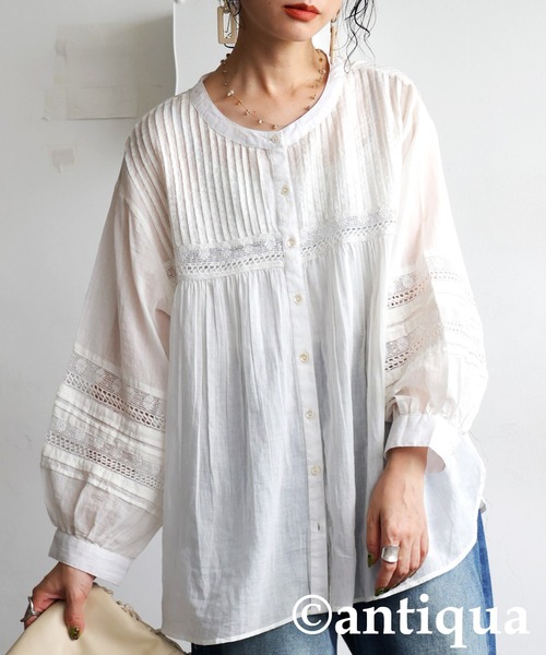 antiqua(アンティカ)の「刺繍ブラウス(シャツ/ブラウス・レディース・ブラック/ホワイト/グリーン/パープル・ONESIZE)」の2枚目の写真