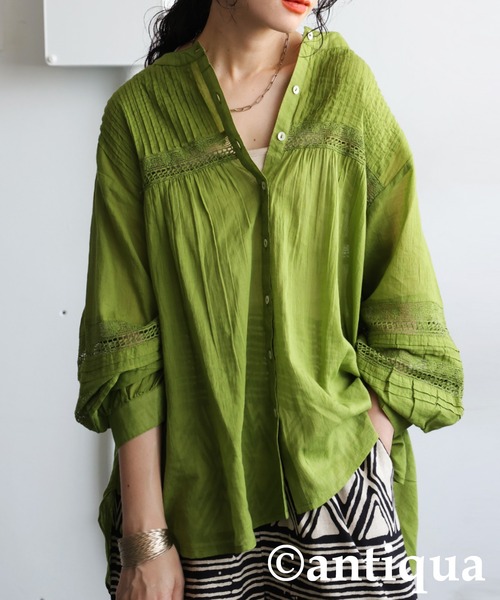 antiqua(アンティカ)の「刺繍ブラウス(シャツ/ブラウス・レディース・ブラック/ホワイト/グリーン/パープル・ONESIZE)」の4枚目の写真