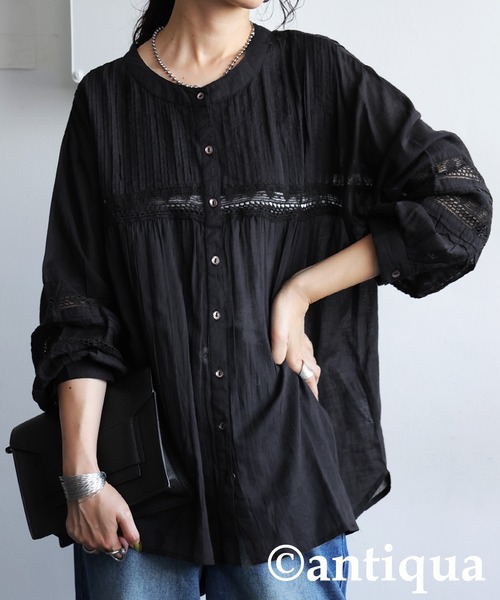antiqua(アンティカ)の「刺繍ブラウス(シャツ/ブラウス・レディース・ブラック/ホワイト/グリーン/パープル・ONESIZE)」の3枚目の写真