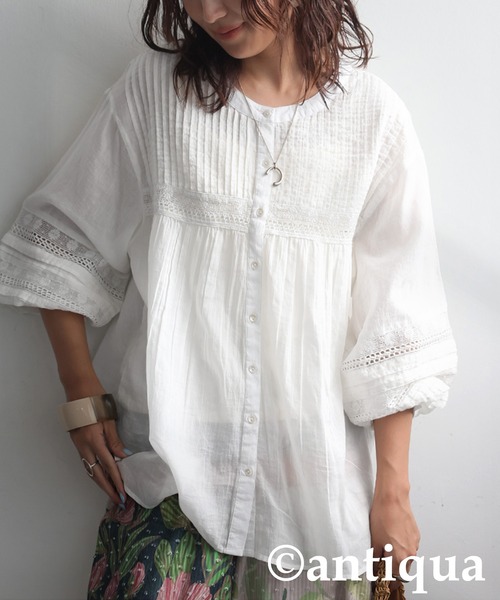antiqua(アンティカ)の「刺繍ブラウス(シャツ/ブラウス・レディース・ブラック/ホワイト/グリーン/パープル・ONESIZE)」の14枚目の写真