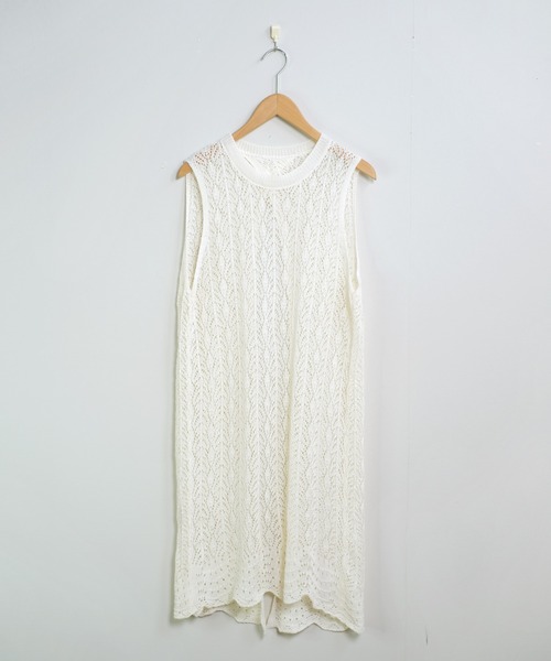 shopnikoniko（ショップニコニコ）の「ワンピース  ロング丈 夏 カジュアル クロシェ編み ニット 背中開き バックオープン ワンピ（ワンピース・レディース・ホワイト・フリー）」の8枚目の写真