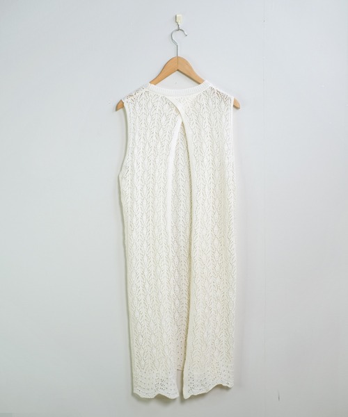 shopnikoniko（ショップニコニコ）の「ワンピース  ロング丈 夏 カジュアル クロシェ編み ニット 背中開き バックオープン ワンピ（ワンピース・レディース・ホワイト・フリー）」の10枚目の写真