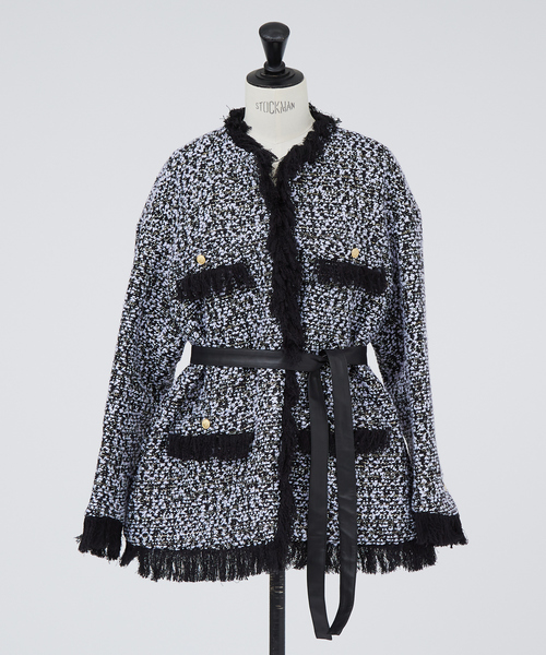 セール】BEAUVET カラーツイードジャケット（ノーカラージャケット