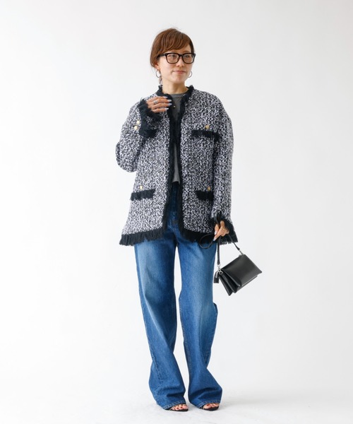 セール】BEAUVET カラーツイードジャケット（ノーカラージャケット