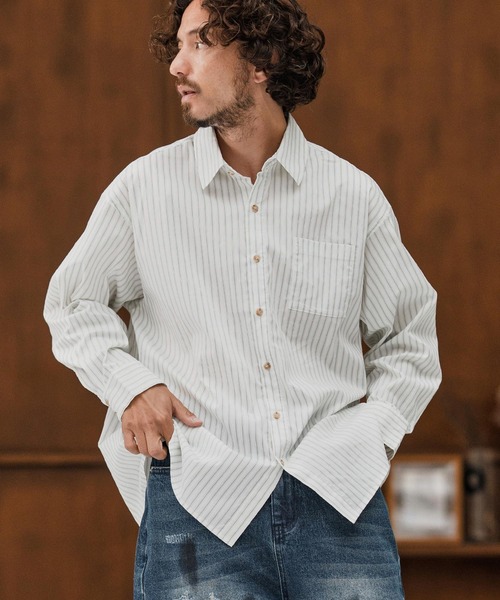CAMBIO(カンビオ)の「ms6160-Stripe Oversized Regular Shirts シャツ(シャツ/ブラウス・メンズ・サックスブルー/ホワイト・S/M/L)」の2枚目の写真