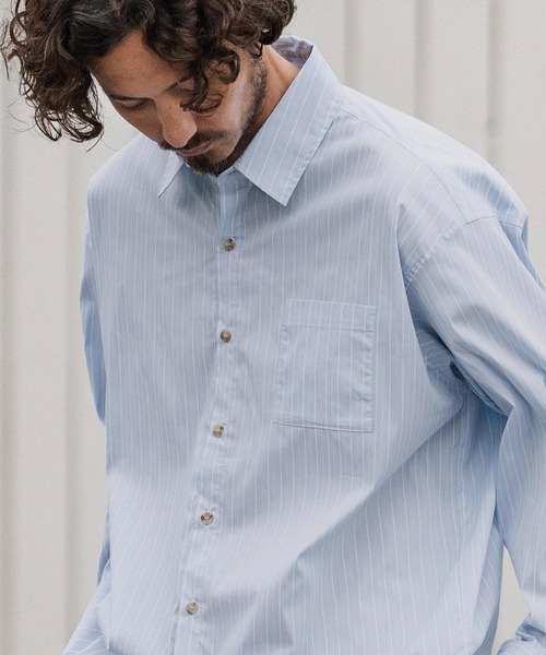 CAMBIO(カンビオ)の「ms6160-Stripe Oversized Regular Shirts シャツ(シャツ/ブラウス・メンズ・サックスブルー/ホワイト・S/M/L)」の1枚目の写真