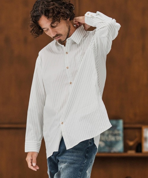 CAMBIO(カンビオ)の「ms6160-Stripe Oversized Regular Shirts シャツ(シャツ/ブラウス・メンズ・サックスブルー/ホワイト・S/M/L)」の3枚目の写真