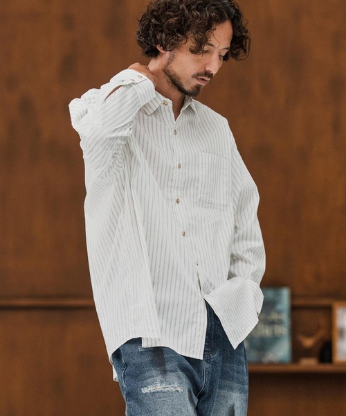 CAMBIO(カンビオ)の「ms6160-Stripe Oversized Regular Shirts シャツ(シャツ/ブラウス・メンズ・サックスブルー/ホワイト・S/M/L)」の5枚目の写真