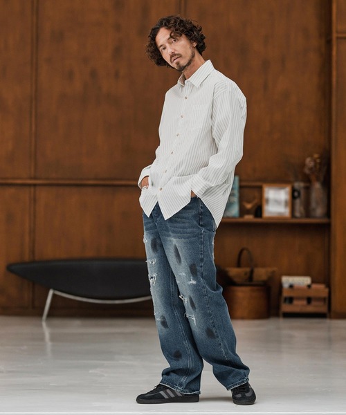 CAMBIO(カンビオ)の「ms6160-Stripe Oversized Regular Shirts シャツ(シャツ/ブラウス・メンズ・サックスブルー/ホワイト・S/M/L)」の6枚目の写真