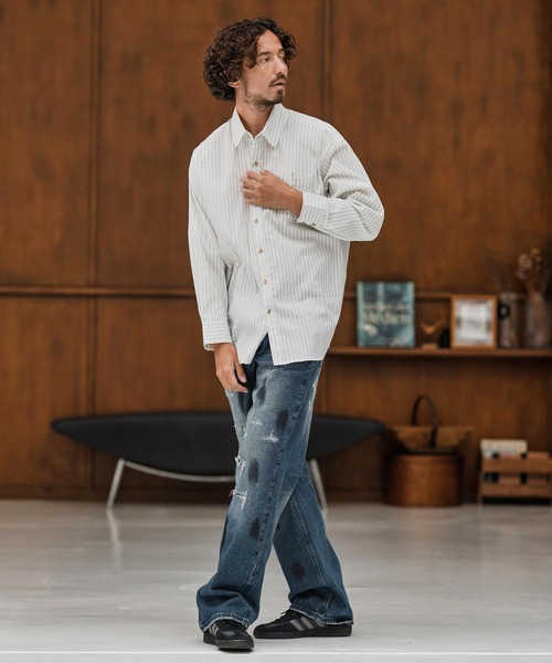 CAMBIO(カンビオ)の「ms6160-Stripe Oversized Regular Shirts シャツ(シャツ/ブラウス・メンズ・サックスブルー/ホワイト・S/M/L)」の7枚目の写真