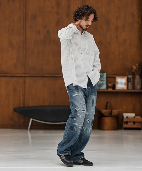 CAMBIO(カンビオ)の「ms6160-Stripe Oversized Regular Shirts シャツ(シャツ/ブラウス・メンズ・サックスブルー/ホワイト・S/M/L)」の8枚目の写真