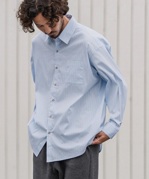 CAMBIO(カンビオ)の「ms6160-Stripe Oversized Regular Shirts シャツ(シャツ/ブラウス・メンズ・サックスブルー/ホワイト・S/M/L)」の12枚目の写真
