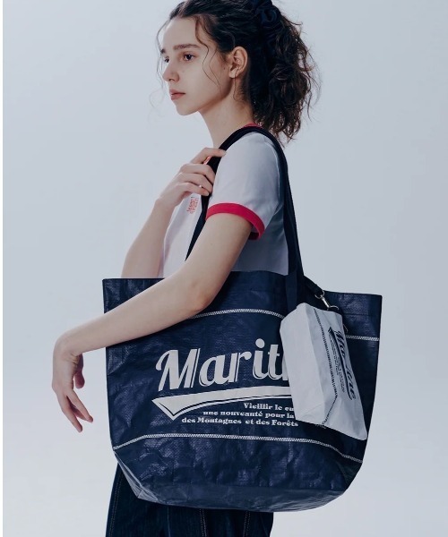 MARITHE + FRANCOIS GIRBAUD(マリテフランソワジルボー)の「TARPAULIN BIG SHOPPER BAG(エコバッグ/サブバッグ・レディース・ピンク/ネイビー/ホワイト・フリー)」の1枚目の写真
