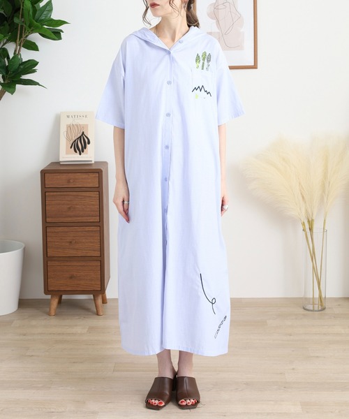 Emago（イマゴ）の「EMAGO アスパラ刺繍ワンピース（ワンピース・レディース・ブルー/グレー・FREE）」の7枚目の写真
