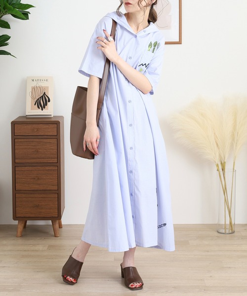 Emago（イマゴ）の「EMAGO アスパラ刺繍ワンピース（ワンピース・レディース・ブルー/グレー・FREE）」の4枚目の写真