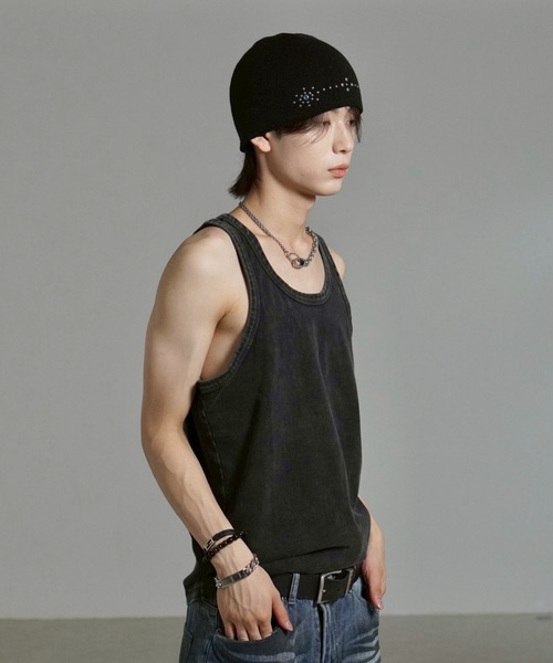 Chikashitsu +（チカシツプラス）の「【Chikashitsu +】dirty wash sleeveless / 【チカシツプラス】ダーティウォッシュタンクトップ（タンクトップ・メンズ・ブラック/グレー・ONE SIZE）」の9枚目の写真