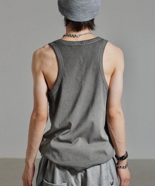 Chikashitsu +（チカシツプラス）の「【Chikashitsu +】dirty wash sleeveless / 【チカシツプラス】ダーティウォッシュタンクトップ（タンクトップ・メンズ・ブラック/グレー・ONE SIZE）」の22枚目の写真