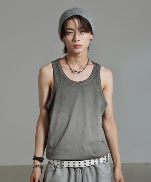Chikashitsu +（チカシツプラス）の「【Chikashitsu +】dirty wash sleeveless / 【チカシツプラス】ダーティウォッシュタンクトップ（タンクトップ・メンズ・ブラック/グレー・ONE SIZE）」の20枚目の写真