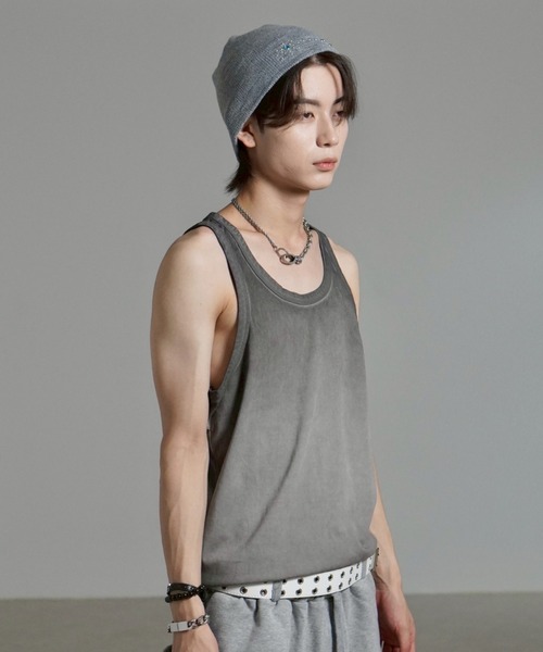 Chikashitsu +（チカシツプラス）の「【Chikashitsu +】dirty wash sleeveless / 【チカシツプラス】ダーティウォッシュタンクトップ（タンクトップ・メンズ・ブラック/グレー・ONE SIZE）」の21枚目の写真