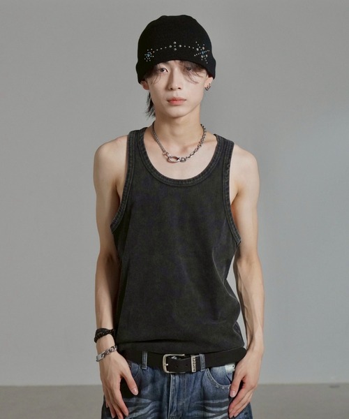 Chikashitsu +（チカシツプラス）の「【Chikashitsu +】dirty wash sleeveless / 【チカシツプラス】ダーティウォッシュタンクトップ（タンクトップ・メンズ・ブラック/グレー・ONE SIZE）」の8枚目の写真