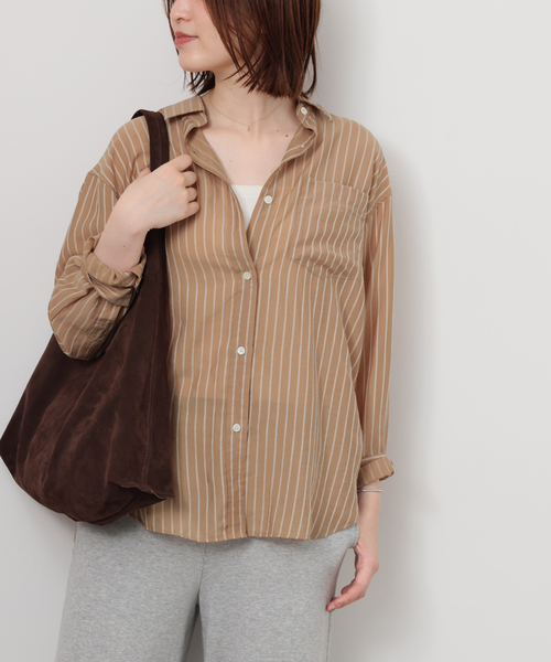 JOURNAL STANDARD relume(ジャーナルスタンダード レリューム)の「ダブルストライプソフトシャツ(シャツ/ブラウス・レディース・サックスブルー/ベージュ/ホワイト・FREE)」の7枚目の写真