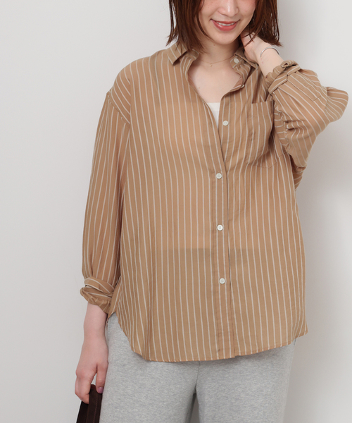 JOURNAL STANDARD relume(ジャーナルスタンダード レリューム)の「ダブルストライプソフトシャツ(シャツ/ブラウス・レディース・サックスブルー/ベージュ/ホワイト・FREE)」の8枚目の写真