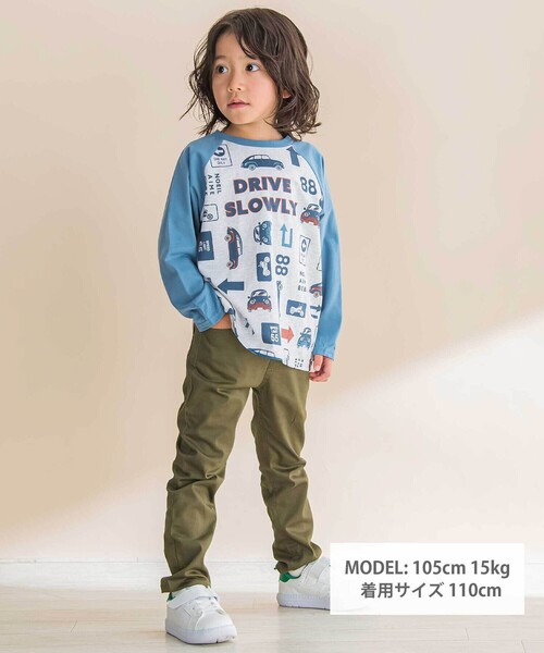 Noeil aime BeBe（ノイユエイムベベ）の「車総柄配色天竺ラグラン長袖Tシャツ（Tシャツ/カットソー・キッズ・ブルー系その他/グリーン系その他・110cm/90cm/130cm/100cm/120cm）」の3枚目の写真
