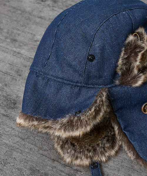 Ruben（ルーベン）の「【RUBEN/ルーベン】DENIM FLYGHT CAP/デニムフライトキャップ/デニム/ファー使い/ユニセックス【WEB限定】（キャップ・メンズ・ブラック/ネイビー・フリー）」の7枚目の写真