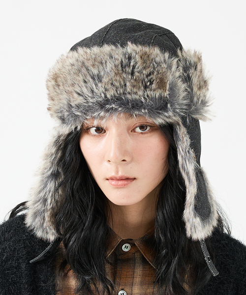 Ruben（ルーベン）の「【RUBEN/ルーベン】DENIM FLYGHT CAP/デニムフライトキャップ/デニム/ファー使い/ユニセックス【WEB限定】（キャップ・メンズ・ブラック/ネイビー・フリー）」の3枚目の写真