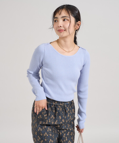 FREAK'S STORE(フリークスストア)の「<新色追加>マシーンウォッシャブル シルク入り ボートネックリブニット(ニット/セーター・レディース・ネイビー/ライトグレー/オフホワイト/サックスブルー/その他/キャメル/チャコール/ピンク・フリ-)」の5枚目の写真