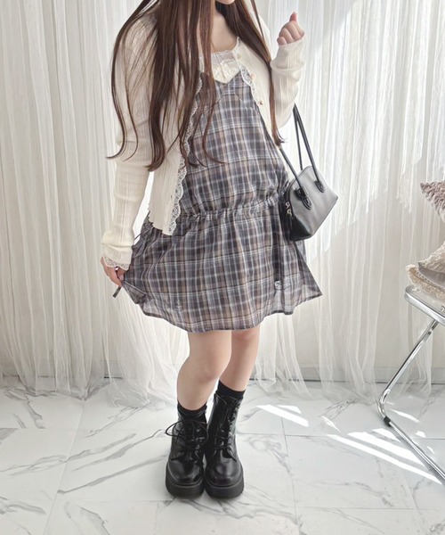 frunco(フランコ)の「【ZOZO限定】ブラウジングチェックキャミワンピース(ワンピース・レディース・グレー/ブラウン・FREE)」の6枚目の写真