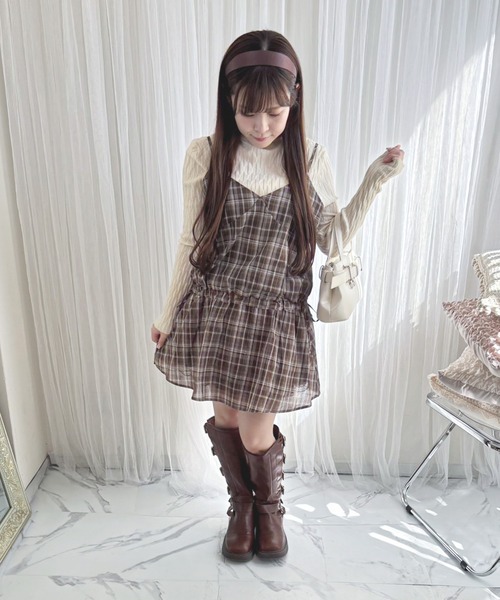 frunco(フランコ)の「【ZOZO限定】ブラウジングチェックキャミワンピース(ワンピース・レディース・グレー/ブラウン・FREE)」の12枚目の写真