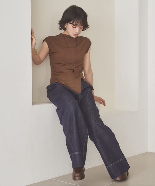 LAULEN（ローレン）の「key necklace set off neck slit tops /ネックレス付きオフネックスリットトップス（Tシャツ/カットソー・レディース・チャコールグレー/ブラウン/アイボリー/ブラック/ワインレッド・FREE）」の19枚目の写真