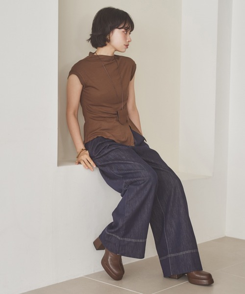 LAULEN（ローレン）の「key necklace set off neck slit tops /ネックレス付きオフネックスリットトップス（Tシャツ/カットソー・レディース・チャコールグレー/ブラウン/アイボリー/ブラック/ワインレッド・FREE）」の20枚目の写真