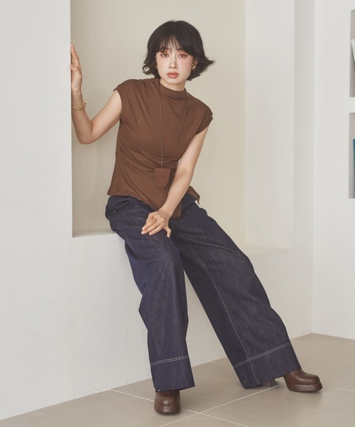 LAULEN（ローレン）の「key necklace set off neck slit tops /ネックレス付きオフネックスリットトップス（Tシャツ/カットソー・レディース・チャコールグレー/ブラウン/アイボリー/ブラック/ワインレッド・FREE）」の21枚目の写真