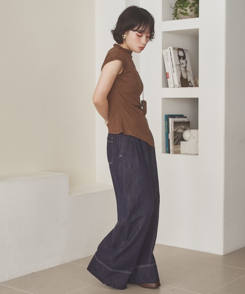 LAULEN（ローレン）の「key necklace set off neck slit tops /ネックレス付きオフネックスリットトップス（Tシャツ/カットソー・レディース・チャコールグレー/ブラウン/アイボリー/ブラック/ワインレッド・FREE）」の22枚目の写真