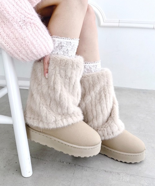 セール】ファーレッグカバーロングムートンブーツ（ブーツ）｜Loueme