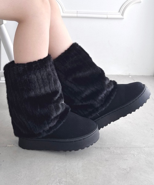 Loueme（ルエム）の「ファーレッグカバーロングムートンブーツ（ブーツ・レディース・ブラック/ライトベージュ/ブラウン・23.5cm/24.5cm）」の9枚目の写真