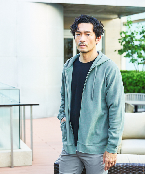 ABAHOUSE GRAY（アバハウスグレイ）の「ダブルジャージ 鹿の子 ジップパーカー（ブルゾン・メンズ・ネイビー/ブラック/グレイッシュベージュ/セージグリーン・46/48）」の20枚目の写真