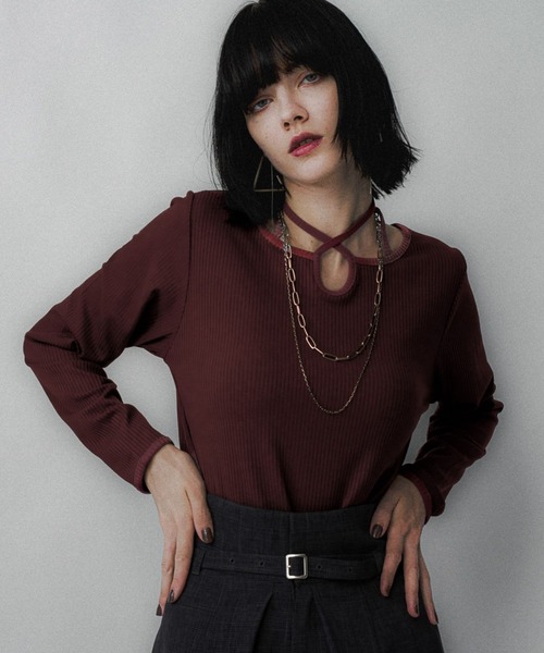 HARE（ハレ）の「ハイショクリブタイトT(HARE)（Tシャツ/カットソー・レディース・ボルドー/ライトグレー/ブラック・FREE）」の3枚目の写真